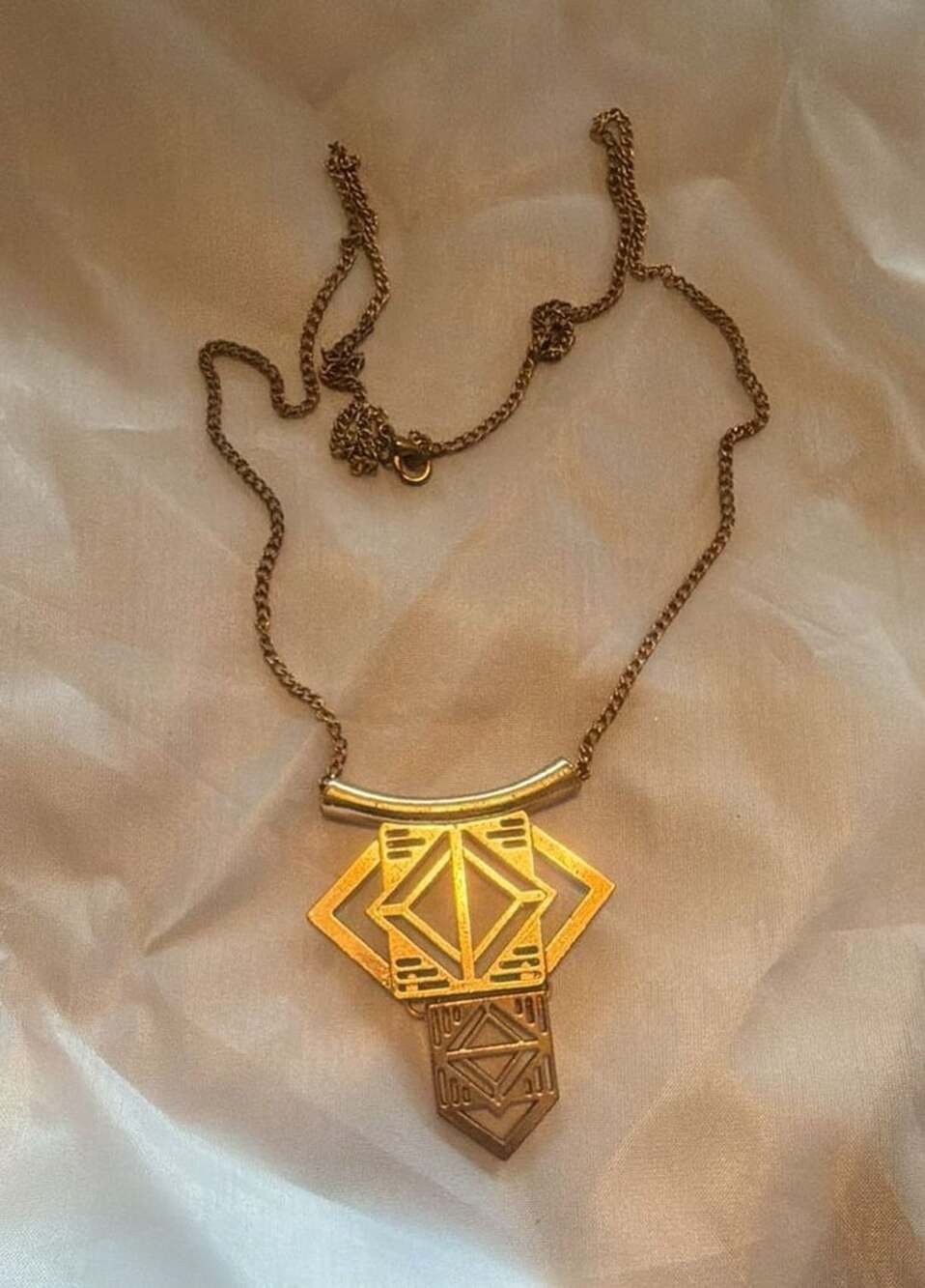 Unbranded Art Deco Geometric Gold Tone Pendant Statement Necklace